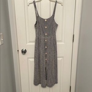 Striped Button-Down Midi Dress - Black and White